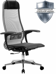 Кресло офисное МЕТТА "К-4-Т" хром, прочная сетка, сиденье и спинка регулируемые, серое