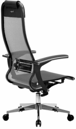 Кресло офисное МЕТТА "К-4-Т" хром, прочная сетка, сиденье и спинка регулируемые, серое