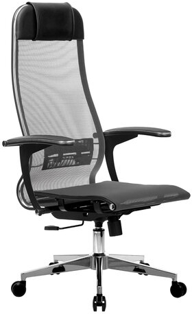 Кресло офисное МЕТТА "К-4-Т" хром, прочная сетка, сиденье и спинка регулируемые, серое