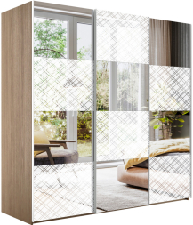 Шкаф-купе Эста 3-х дверный Комби (Зеркало, Стекло Диско белое) Дуб Бардолино