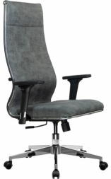 Кресло офисное МЕТТА &quot;L1m 42/2D&quot;, хром, 2D-подлокотники, сиденье и спинка мягкие, велюр, темно-серое