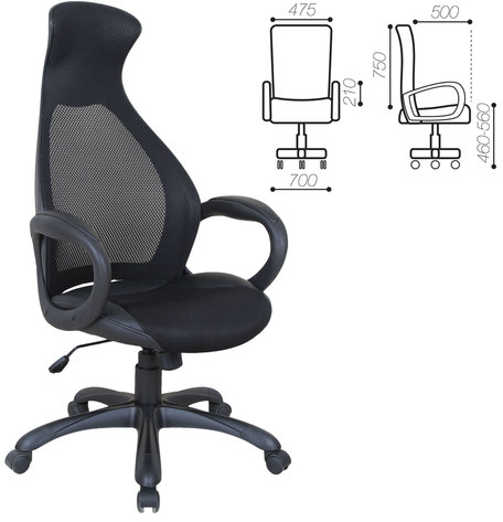 Кресло офисное BRABIX PREMIUM "Genesis EX-517", пластик черный, ткань/экокожа/сетка черная, 531574