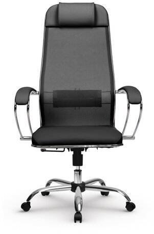 Кресло офисное МЕТТА "К-5.1" хром, ткань-сетка/кожа, сиденье мягкое, черное