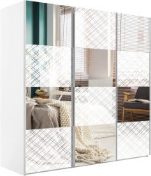 Шкаф-купе Эста 3-х дверный Комби (Зеркало, Стекло Диско белое) Белый снег