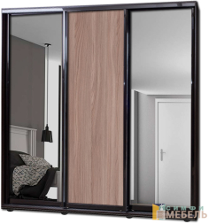 Шкаф купе 3х дв Комби 1 Ясень шимо темный|Зеркало-2