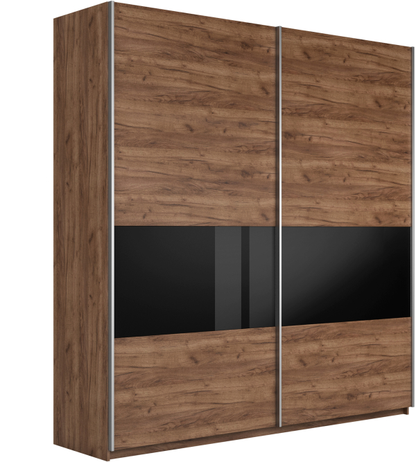 Шкаф-купе Прайм широкий 2-х дверный (ЛДСП/Стекло черное) Крафт табачный
