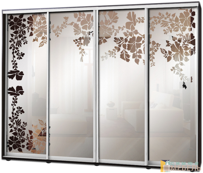 Шкаф купе 4х дв Пескоструй фон матовый № 4