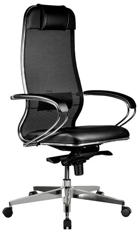 Кресло офисное МЕТТА "SAMURAI" Comfort S, хром, сиденье мягкое, ткань-сетка/экокожа, черное