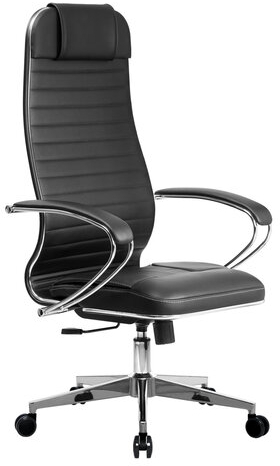 Кресло офисное МЕТТА "К-6" хром, рецик. кожа, сиденье и спинка мягкие, черное