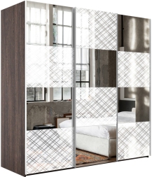 Шкаф-купе Эста 3-х дверный Комби (Зеркало, Стекло Диско белое) Венге Мали