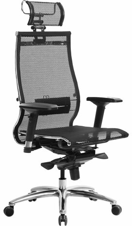 Кресло офисное МЕТТА "SAMURAI" S-3.05, с подголовником, сверхпрочная ткань-сетка, черное