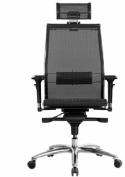 Кресло офисное МЕТТА "SAMURAI" S-3.05, с подголовником, сверхпрочная ткань-сетка, черное