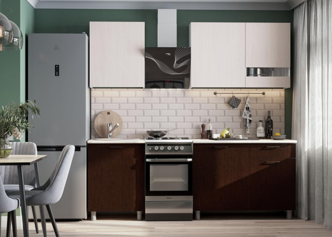 Кухонный гарнитур Розалия (Ясень Анкор светлый/Дуб Венге/Семолина беж.)