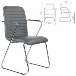 Кресло для приемных и переговорных BRABIX "Visit CF-101", хром, экокожа, темно-серое, 532561