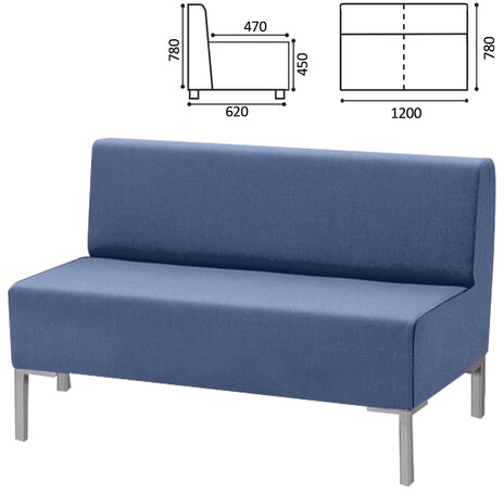 Диван мягкий двухместный "Хост" М-43, 1200х620х780 мм, без подлокотников, экокожа, голубой