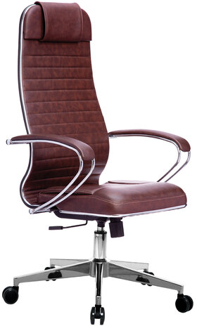 Кресло офисное МЕТТА "К-6" хром, рецик. кожа, сиденье и спинка мягкие, темно-коричневое