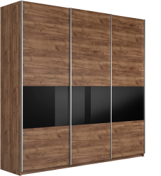 Шкаф-купе Прайм широкий 3-х дверный (ЛДСП/Стекло черное) Крафт табачный
