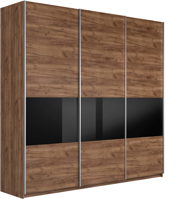 Шкаф-купе Прайм широкий 3-х дверный (ЛДСП/Стекло черное) Крафт табачный