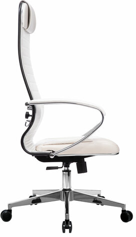 Кресло офисное МЕТТА "К-6" хром, рецик. кожа, сиденье и спинка мягкие, белое