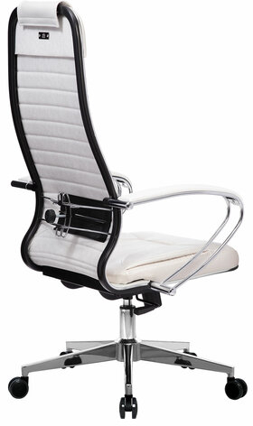 Кресло офисное МЕТТА "К-6" хром, рецик. кожа, сиденье и спинка мягкие, белое
