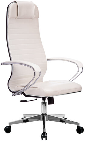 Кресло офисное МЕТТА "К-6" хром, рецик. кожа, сиденье и спинка мягкие, белое