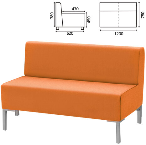 Диван мягкий двухместный "Хост" М-43, 1200х620х780 мм, без подлокотников, экокожа, оранжевый