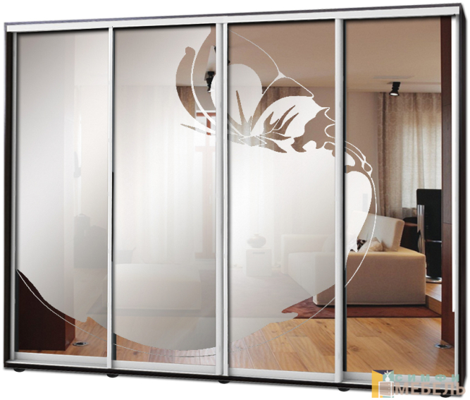 Шкаф купе 4х дв Пескоструй фон матовый № 9