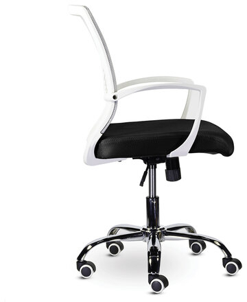 Кресло BRABIX "Wings MG-306", пластик белый, хром, сетка, серое/черное, 532010