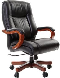 Кресло из натуральной кожи CH 503, нагрузка до 180 кг, дерево, черное