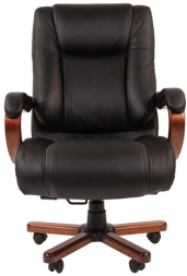 Кресло из натуральной кожи CH 503, нагрузка до 180 кг, дерево, черное