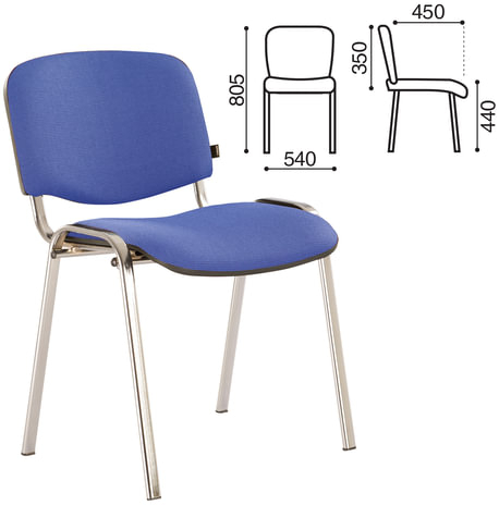 Стул для персонала и посетителей BRABIX "Iso CF-001", хромированный каркас, ткань синяя с черным, 531422