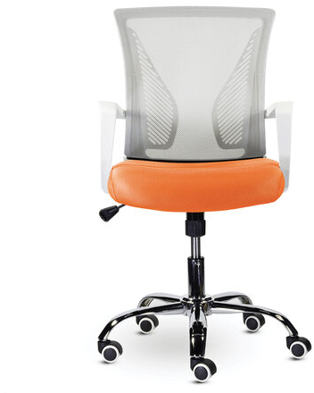 Кресло BRABIX "Wings MG-306", пластик белый, хром, сетка, серое/оранжевое, 532011