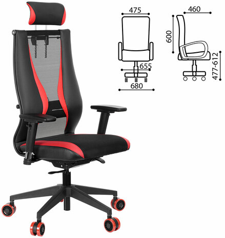 Кресло компьютерное МЕТТА "ErgoLife" 10 B2-170D, 2D-подголовник, экокожа/сетка, черное/красное