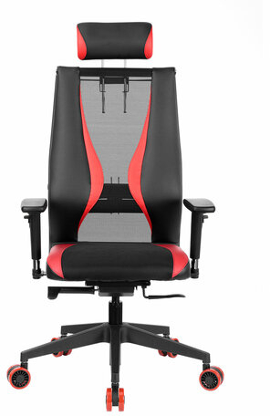 Кресло компьютерное МЕТТА "ErgoLife" 10 B2-170D, 2D-подголовник, экокожа/сетка, черное/красное