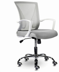 Кресло BRABIX "Wings MG-306", пластик белый, хром, сетка, серое, 532012