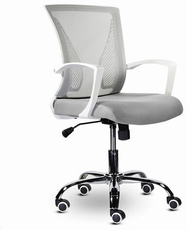 Кресло BRABIX "Wings MG-306", пластик белый, хром, сетка, серое, 532012