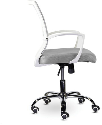 Кресло BRABIX "Wings MG-306", пластик белый, хром, сетка, серое, 532012