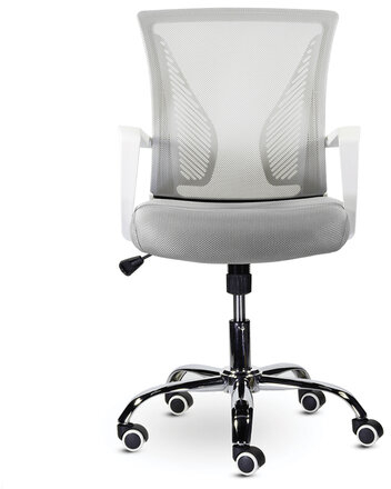Кресло BRABIX "Wings MG-306", пластик белый, хром, сетка, серое, 532012