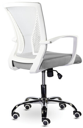 Кресло BRABIX "Wings MG-306", пластик белый, хром, сетка, серое, 532012