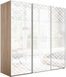 Шкаф-купе Эста 3-х дверный (Стекло белое, Стекло Диско белый) Дуб Бардолино