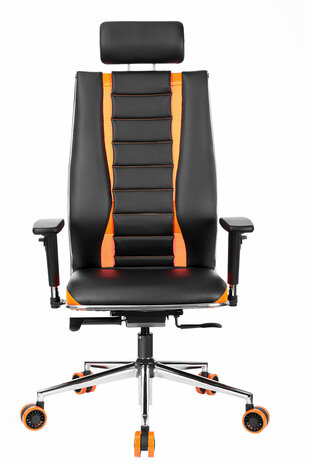 Кресло компьютерное МЕТТА "ErgoLife" 10 B2-160D, 2D-подголовник, экокожа/сетка, черное/оранжевое
