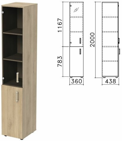 Шкаф закрытый со стеклом Приоритет 4 полки