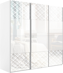 Шкаф-купе Эста 3-х дверный (Стекло белое, Стекло Диско белый) Белый снег