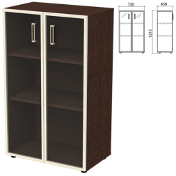 Шкаф закрытый со стеклом в алюминиевой рамке Приоритет 2 полки низкий