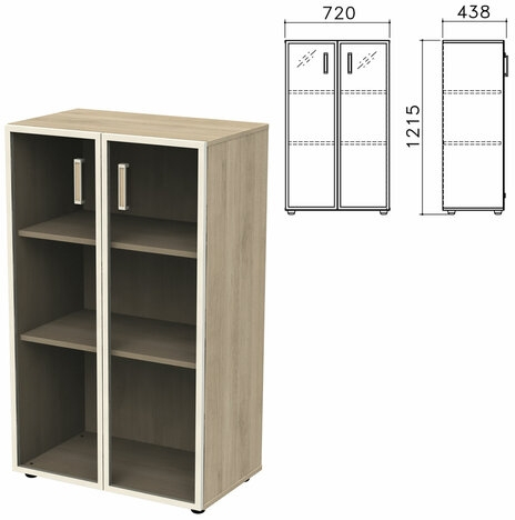 Шкаф закрытый со стеклом в алюминиевой рамке Приоритет 2 полки низкий
