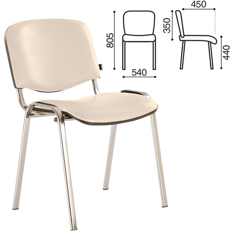 Стул для персонала и посетителей BRABIX "Iso CF-001", хромированный каркас, кожзам бежевый, 531425