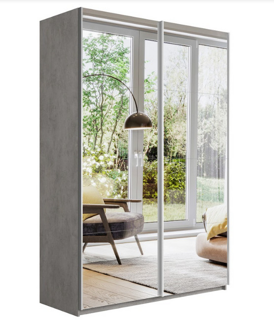 Шкаф-купе Прайм 2-х дверный (Зеркало) Бетон