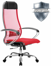 Кресло офисное МЕТТА &quot;К-3&quot; хром, ткань-сетка, сиденье и спинка регулируемые, красное