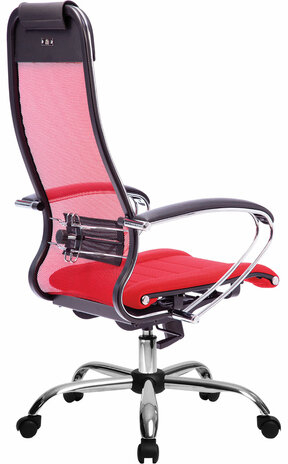 Кресло офисное МЕТТА "К-3" хром, ткань-сетка, сиденье и спинка регулируемые, красное