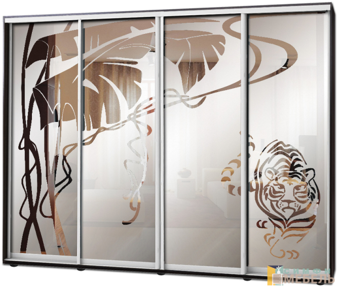 Шкаф купе 4х дв Пескоструй фон матовый № 14